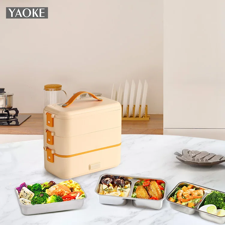 2024 New Style 60W Fast Food Warmer Electric Lunch Box 3 in 1 Food Heater Portable Electric Lunch Boxes for Car Truck Office