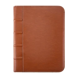 Fashion Leather Business Folder Portfolio Bag A4 Brown File Folder Organizer Full Zipper Closure Padfolio
