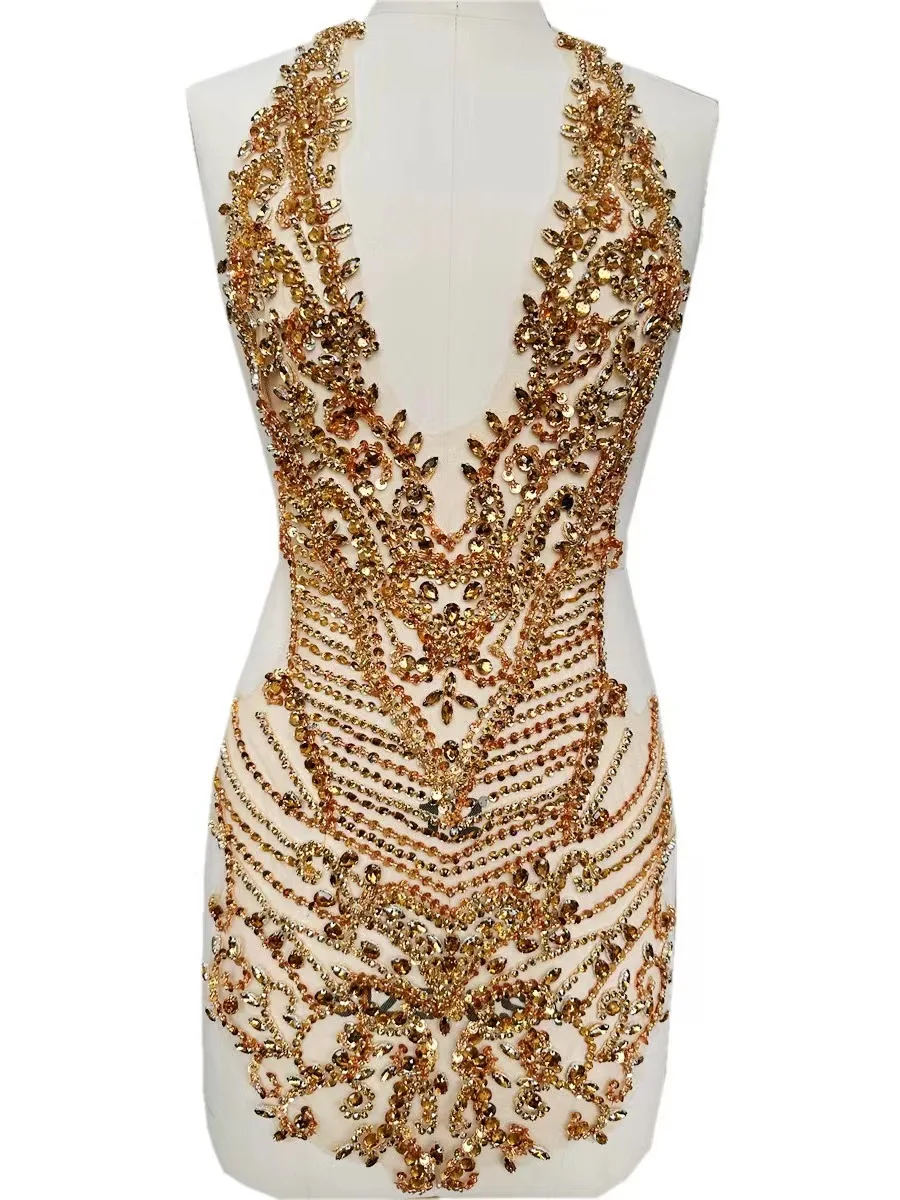 Whole Body Stone Bead Applique Wedding Dress Lace Fabric Is Used To Sew Evening Gowns