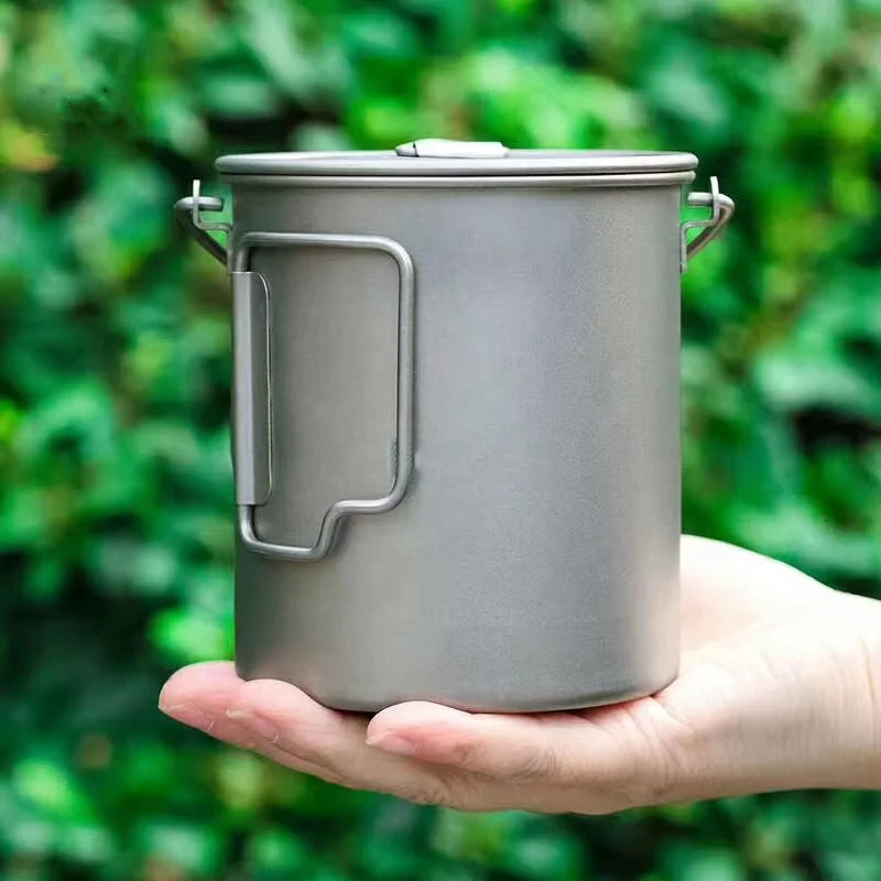 Titanium outdoor portable hanging pot folding handle tableware set for picnic kitchen camping hiking  cookware garden