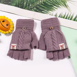 2022 Women Winter  Warm Knitted  half finger flip gloves deer Gloves