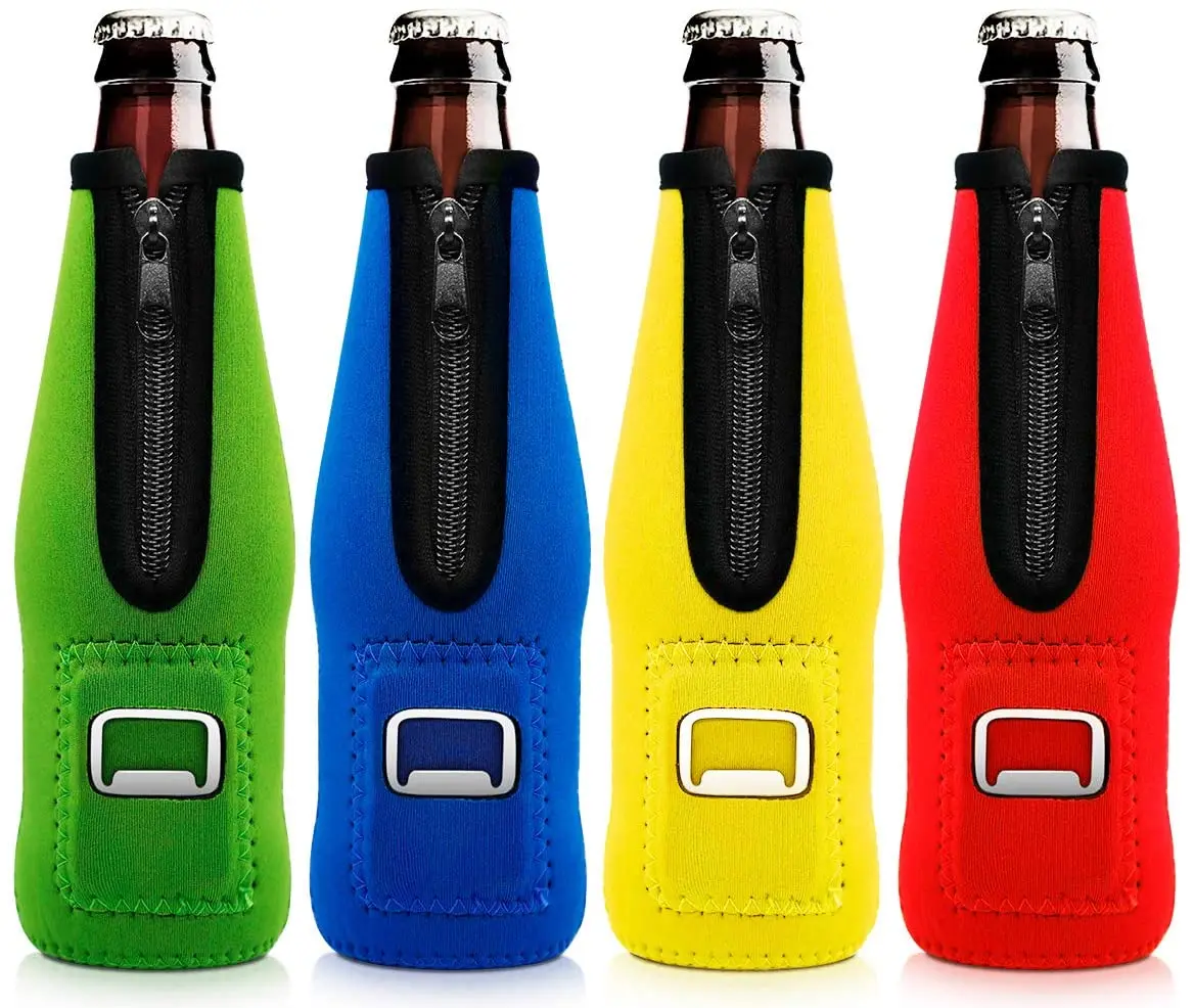 Printed Customized Zip/ Neoprene Beer Cooler With a bottle opener