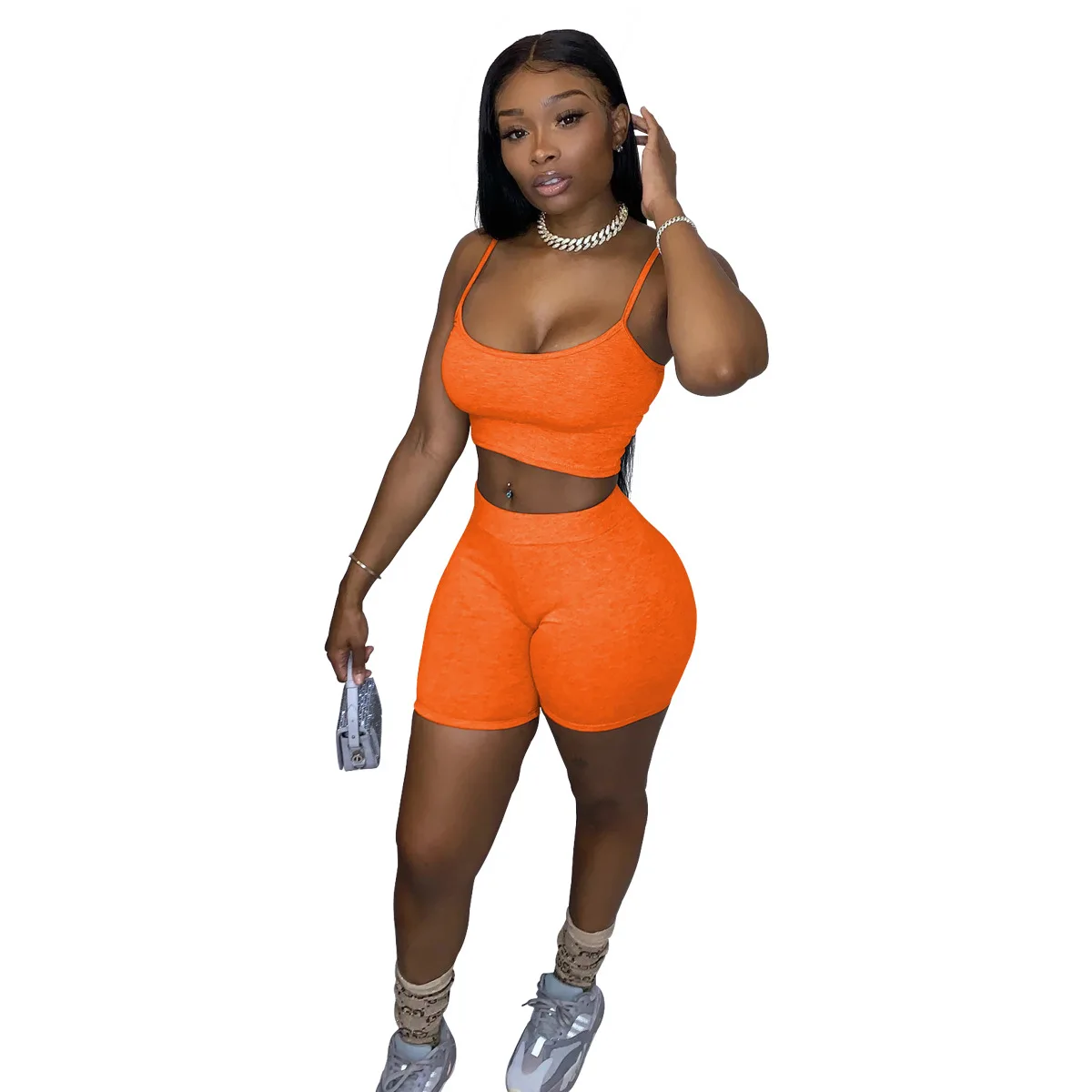  10 Colors Tank Tops Fashionable Vest Women Blouses Casual Wear Plain Crop Top and Skinny Booty Shorts 2 Piece