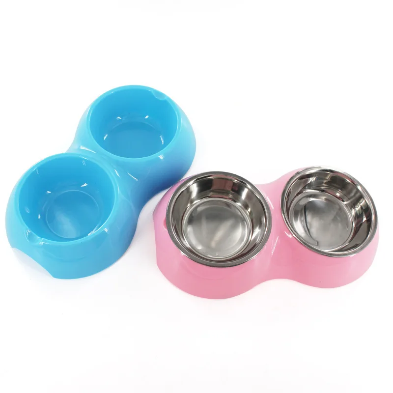 Super Thick Non Slip Stainless Steel Dual Bowl Candy Color Dog Bowl for Small and Medium-sized Dog and Cat