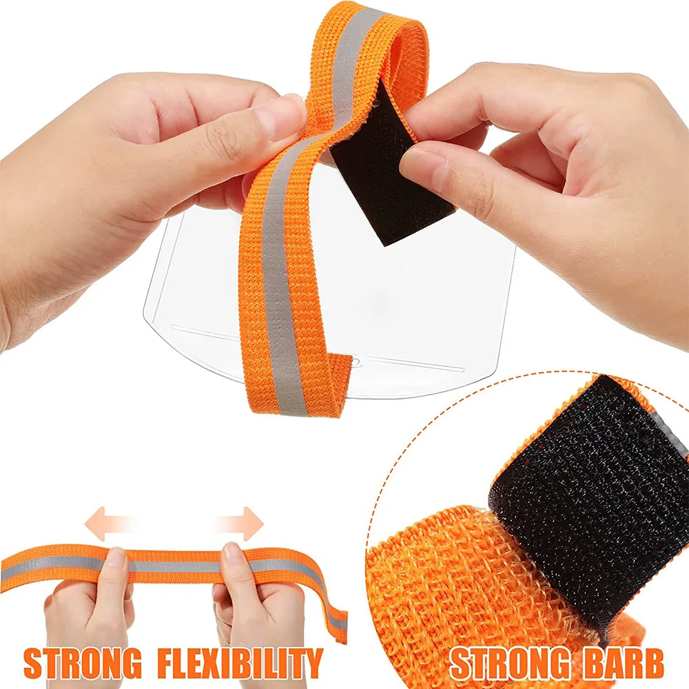 BSCI factory Premium factory PVC Id Badge orange armband High Visibility Ski Pass Wrist Card Holder