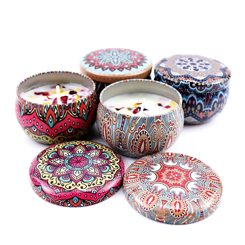 Индивидуальный персонализированный роскошный набор жестяных банок, оптовая продажа, без этикетки, день рождения, Органическая натуральная ароматерапия, соевый воск, Ароматизированная свеча