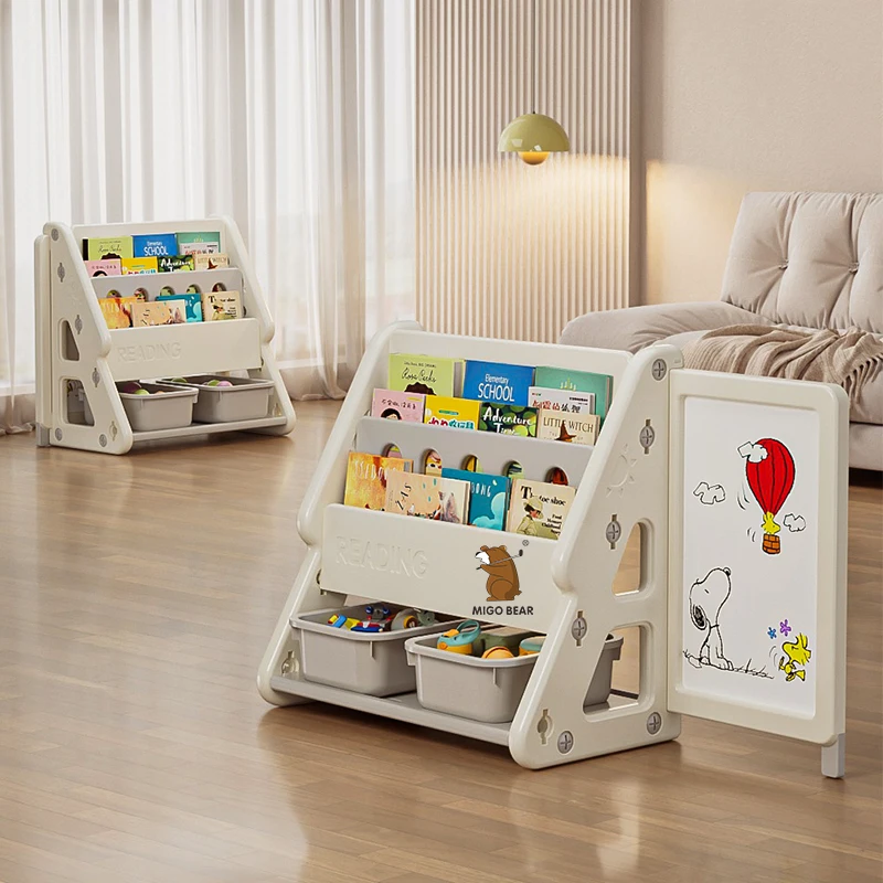 MIGO BEAR Kids Drawing 3in1 Multifunctional Children Draw Board Magnetic Baby Writing Board Home Bookshelf Storage Rack