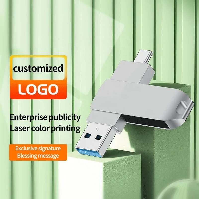 New Dual-use metal u disk type-c rotating car USB 3.1 high-speed large-capacity computer mobile phone flash u drive