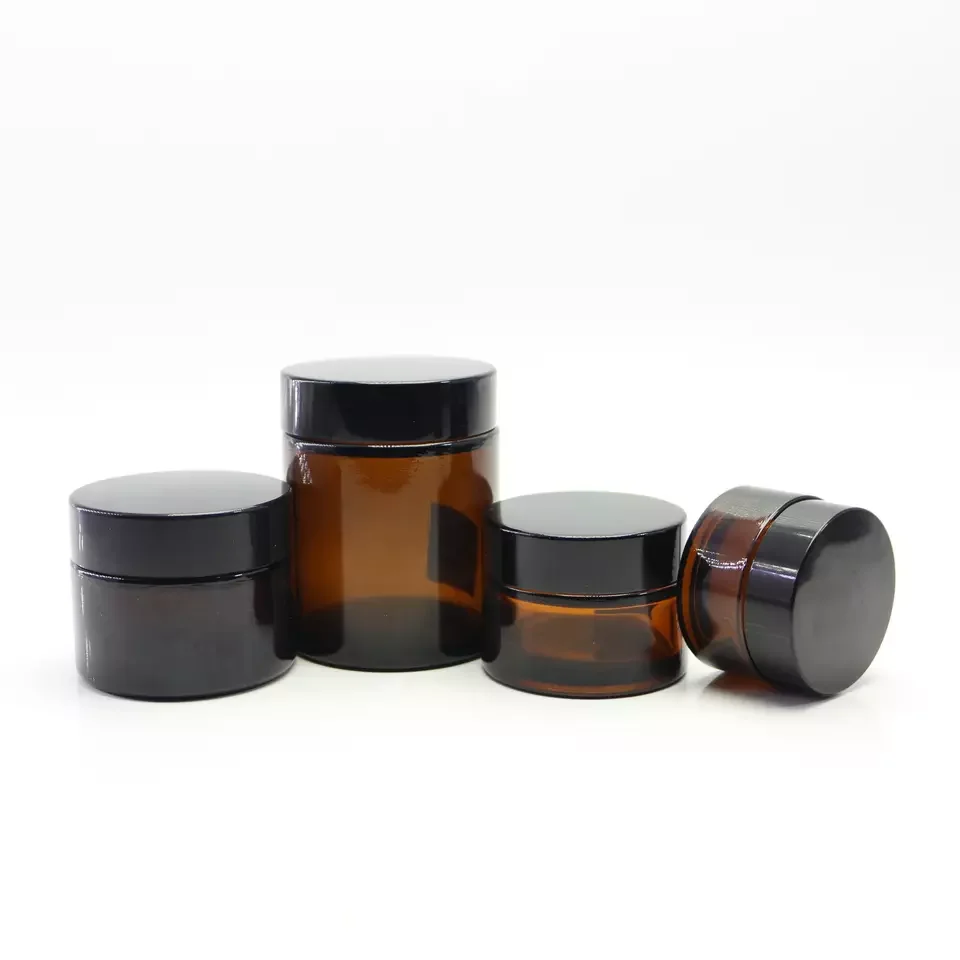5g 10g15g 20g 30g 50g 60g 100g amber clear black glass cream jar with gold black sliver aluminium Cap