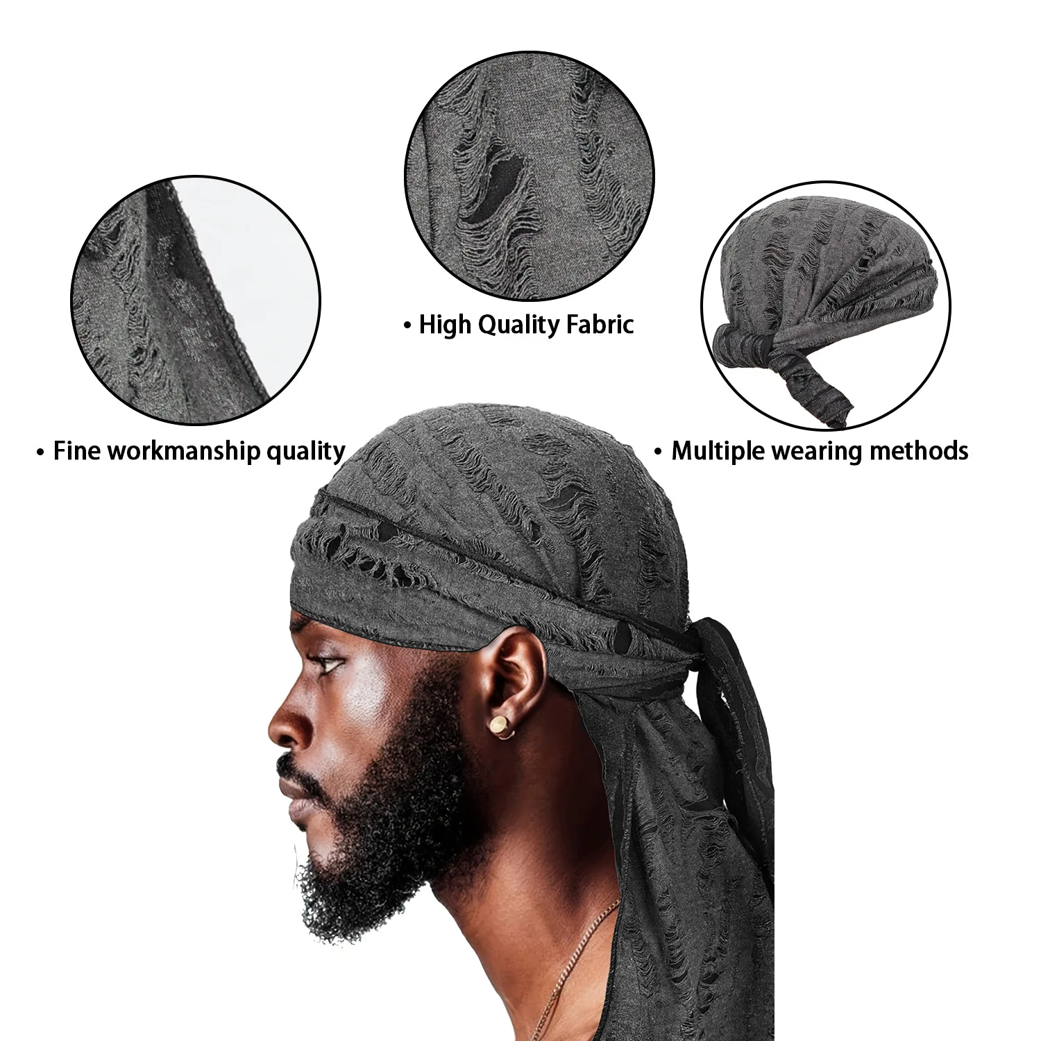 HZM-60942 Hip hop Beanie Cap Durag Hat Skull Cap Pirate Hat Bandana Head Wrap for Men and Women