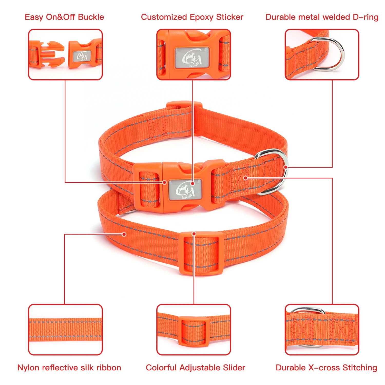 Heavy Duty 12 Colors Plain  Reflective Nylon Dog Collar For Small ,Medium,Large Dogs