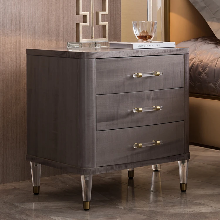 Welliton OEM Luxury Style Bedroom Furniture Solid Wood Modern Bedside Table With Drawers