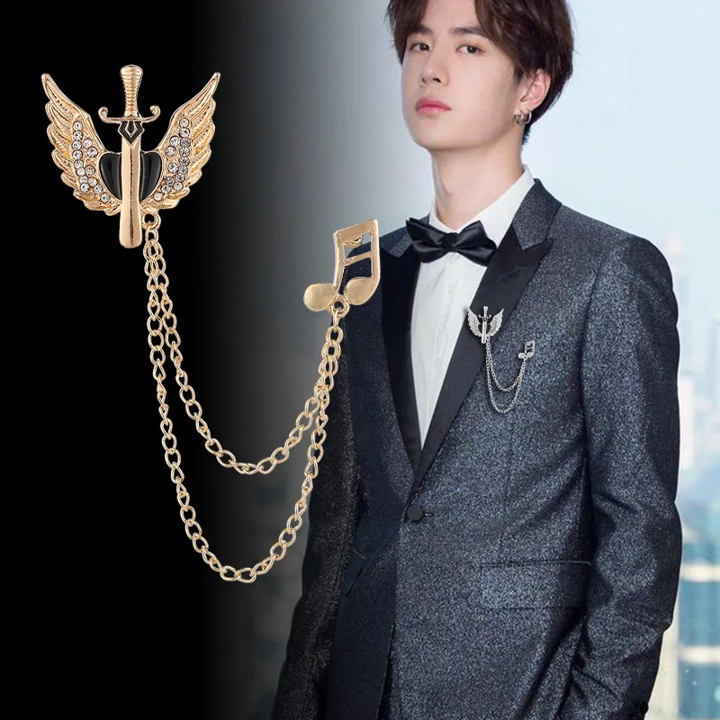 Fashion Zircon Angel Wings Crossing Alloy Brooch Pin for Man Ornaments Decoration