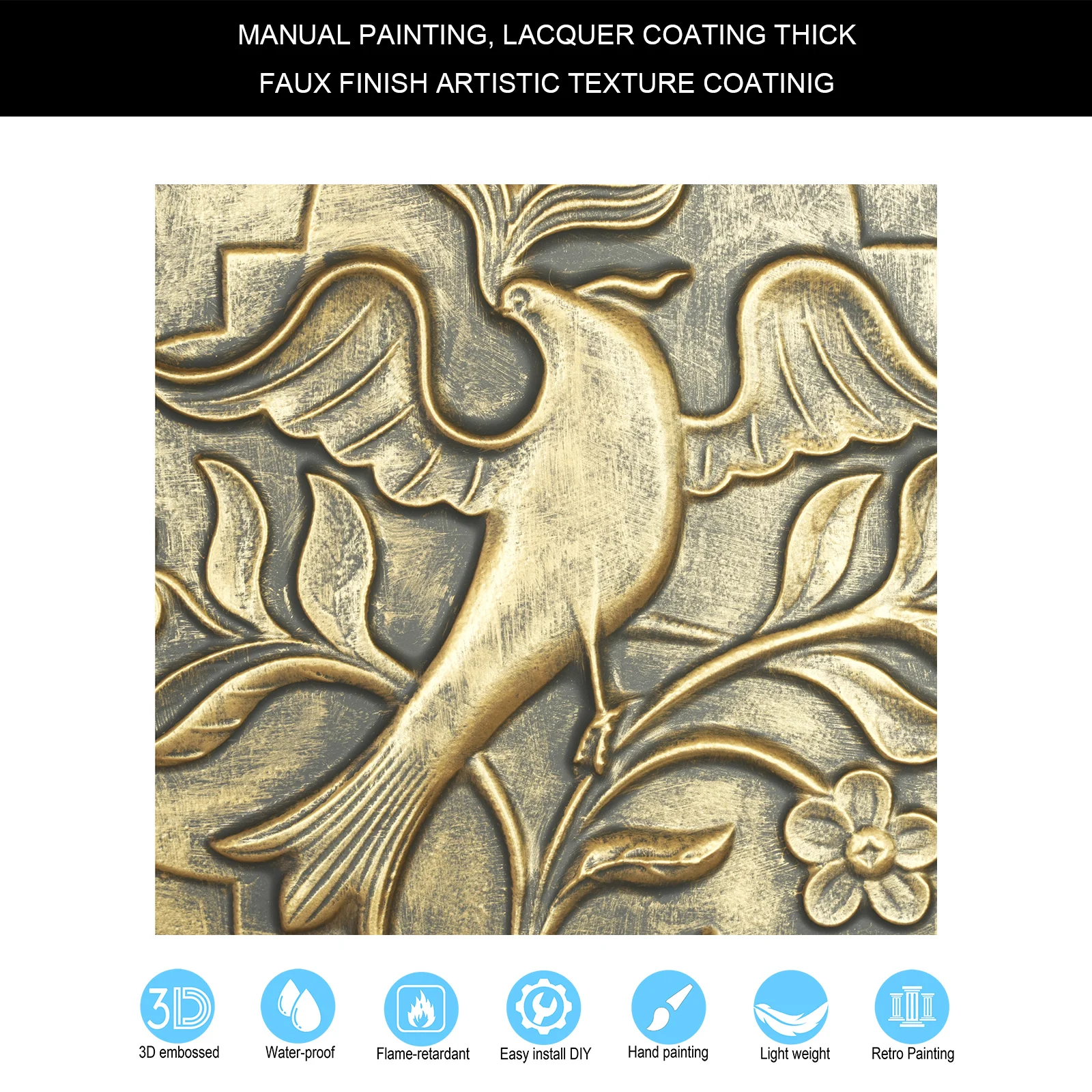 Faux painted distressed Art ceiling tiles Decorative tin wall tile Easy Drop-In Installation PL39 Ancient gold