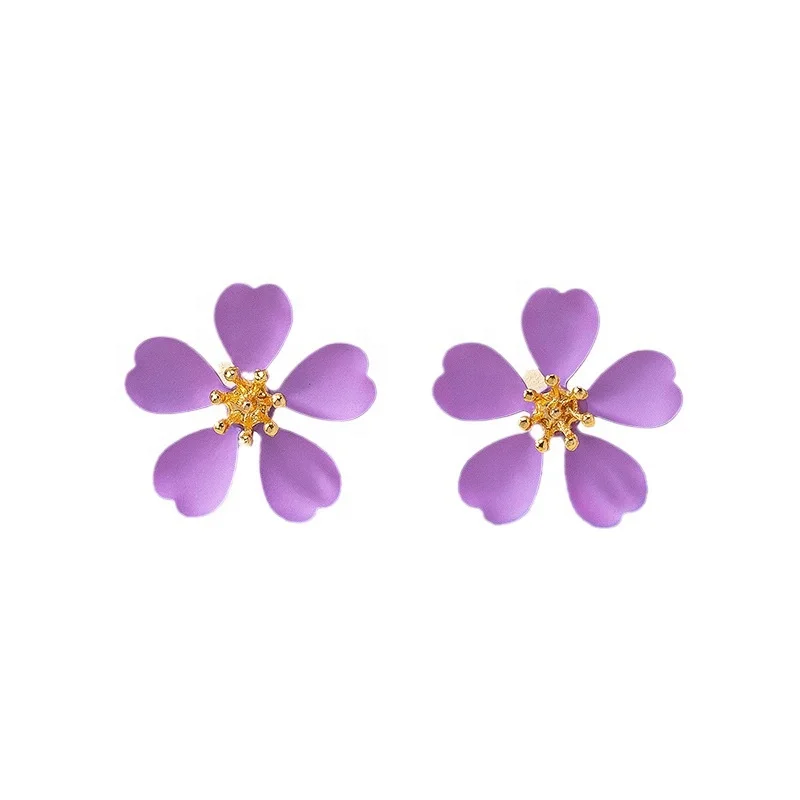 Wholesale Korean Women Dainty Fashion Stud Earrings Vintage Colorful Sakura Flower Earrings