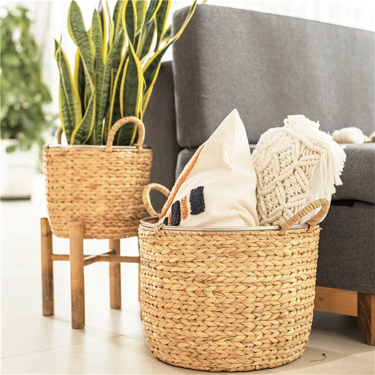 Grey Cotton Basket Hamper Tray Leather Big Resin Woven Round Fiber Pet Water Hyacinth 2 Tier Fruit For Blankets Children