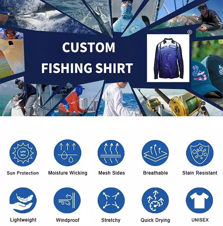 OEM Design Outdoor Men Fishing Clothing UPF 50+ Sun Protection Long Sleeve Casual Shirts Anti-UV Custom Fishing Shirts