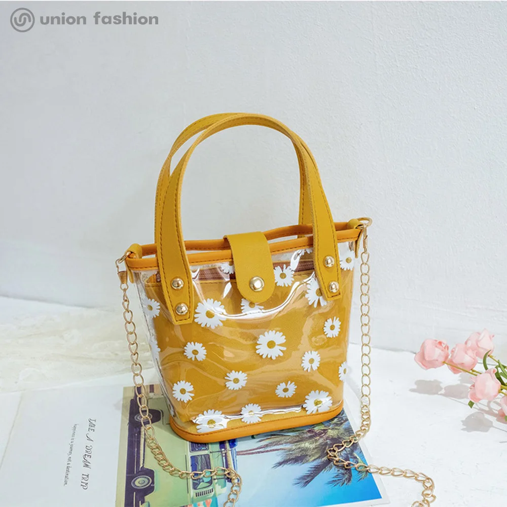 
Hot Selling Women Clear PVC Daisy Print Shoulder Crossbody Bucket Bags Handbags With 