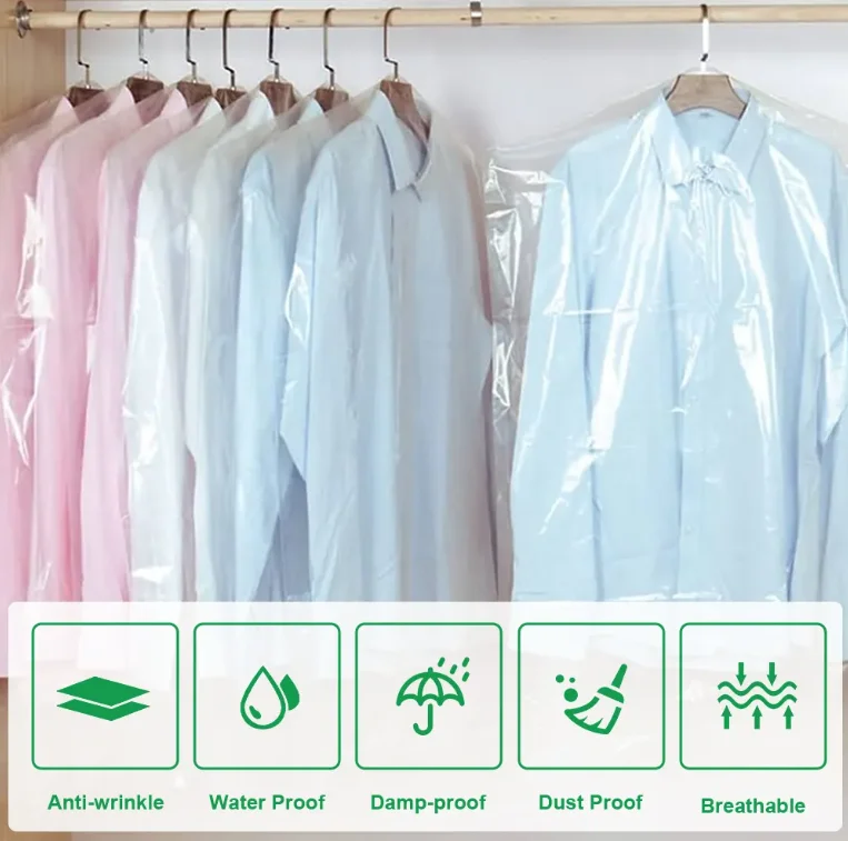 Customized Clear Breathable Plastic Garment Covers Dustproof Laundry Plastic Garment Bag