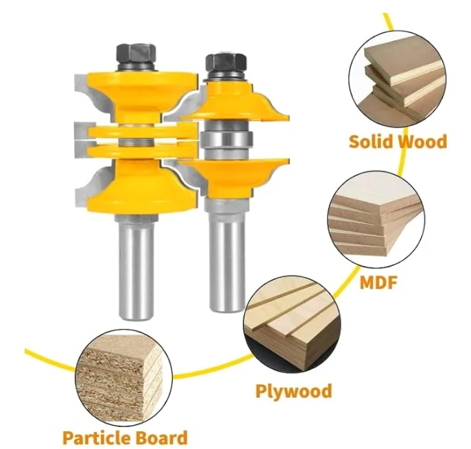 CNC Control 0.5 Inch Rail & Frame Router Bit Set Door Cutter Series Milling Application 2 round Overrail and Frame Router Bit