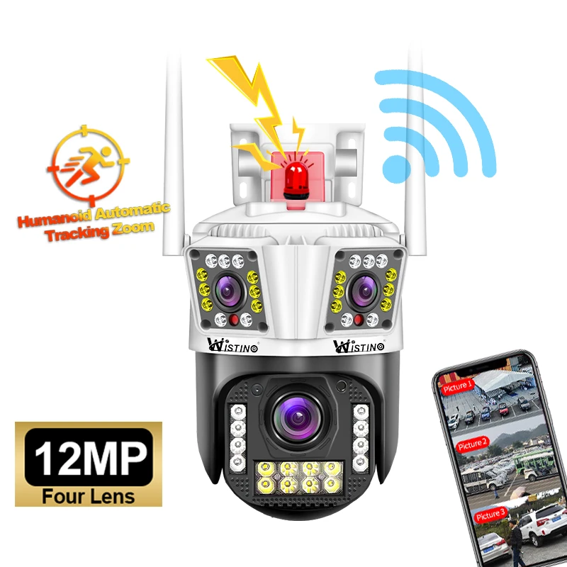 Wistino 6K 3-lens outdoor waterproof camera human motion tracking alarm push wifi security camera