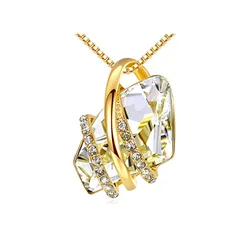 Large Dainty Gold Green Irregular Luxury Cube Austrian Genuine Long Sweater Pink Choker Jewelry Necklace Pendant With Crystal