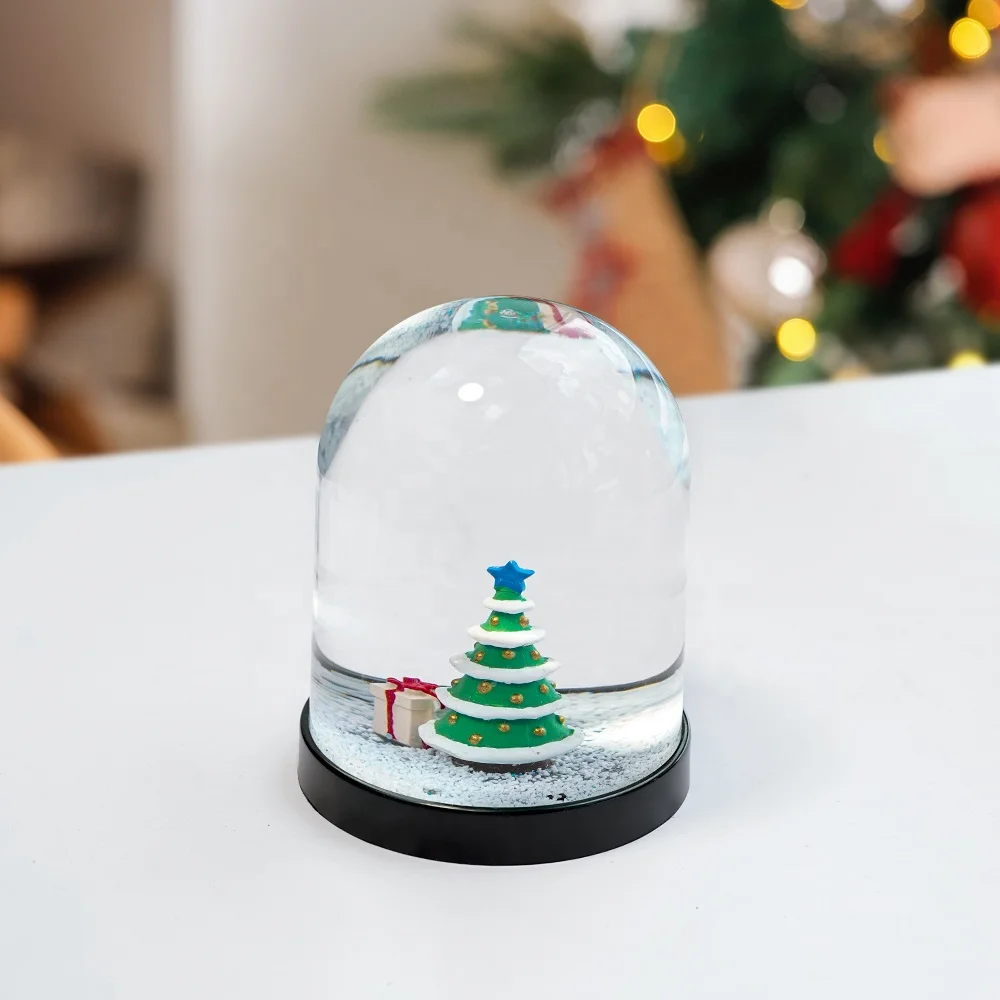 Custom 83 mm Plastic Acrylic Christmas Tree Water Globe Snow Ball Factory OEM Sequin Ornament Souvenir