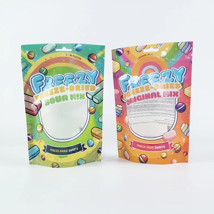 Custom Logo Design Printing Packaging Bag Zipper Stand up Pouch Snacks Plastic Packaging Bag For Candy Food Glossy With Window