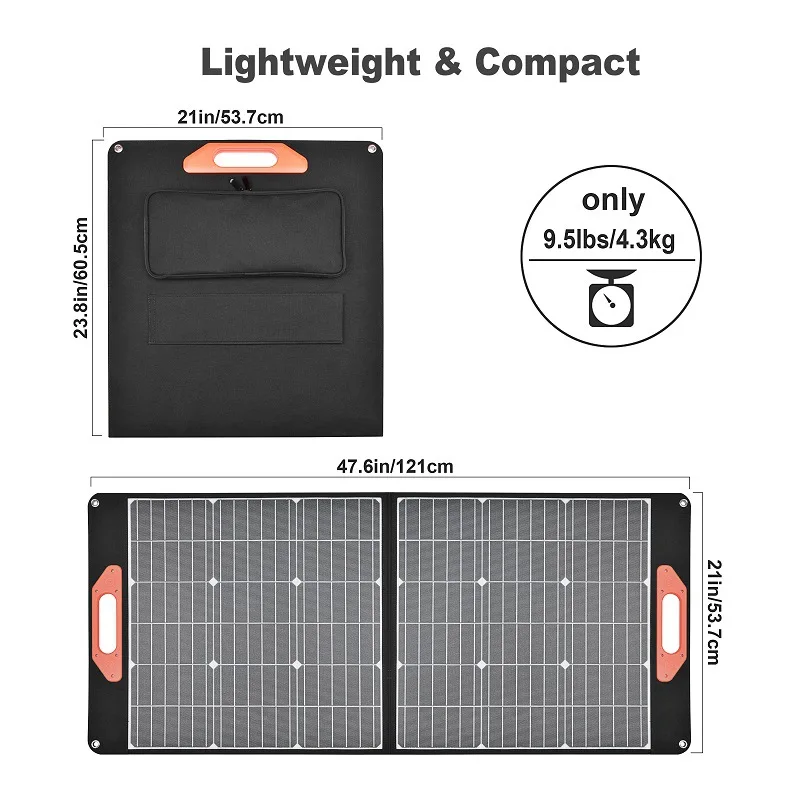 100W Multifunctional ETFE Solar Panel Charger Portable Lightweight 5V/18V Solar Cell Charger with USB/DC/Type C Interfaces