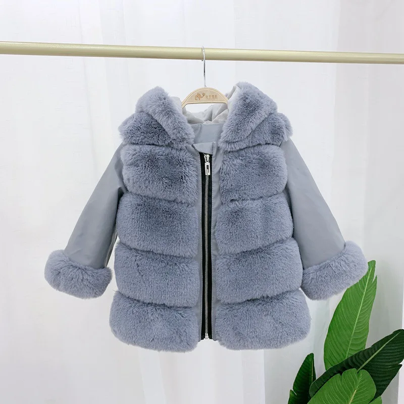 
New Winter Girls Faux Fur Jackets Coats Thick Warm Toddler Kids Winter Faux Fur Baby Coat 