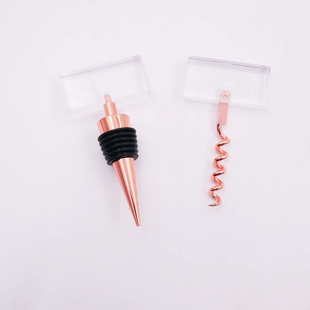 
new design sparkle rose gold acrylic cocrkscrew stopper bottle opener crystal wine set 