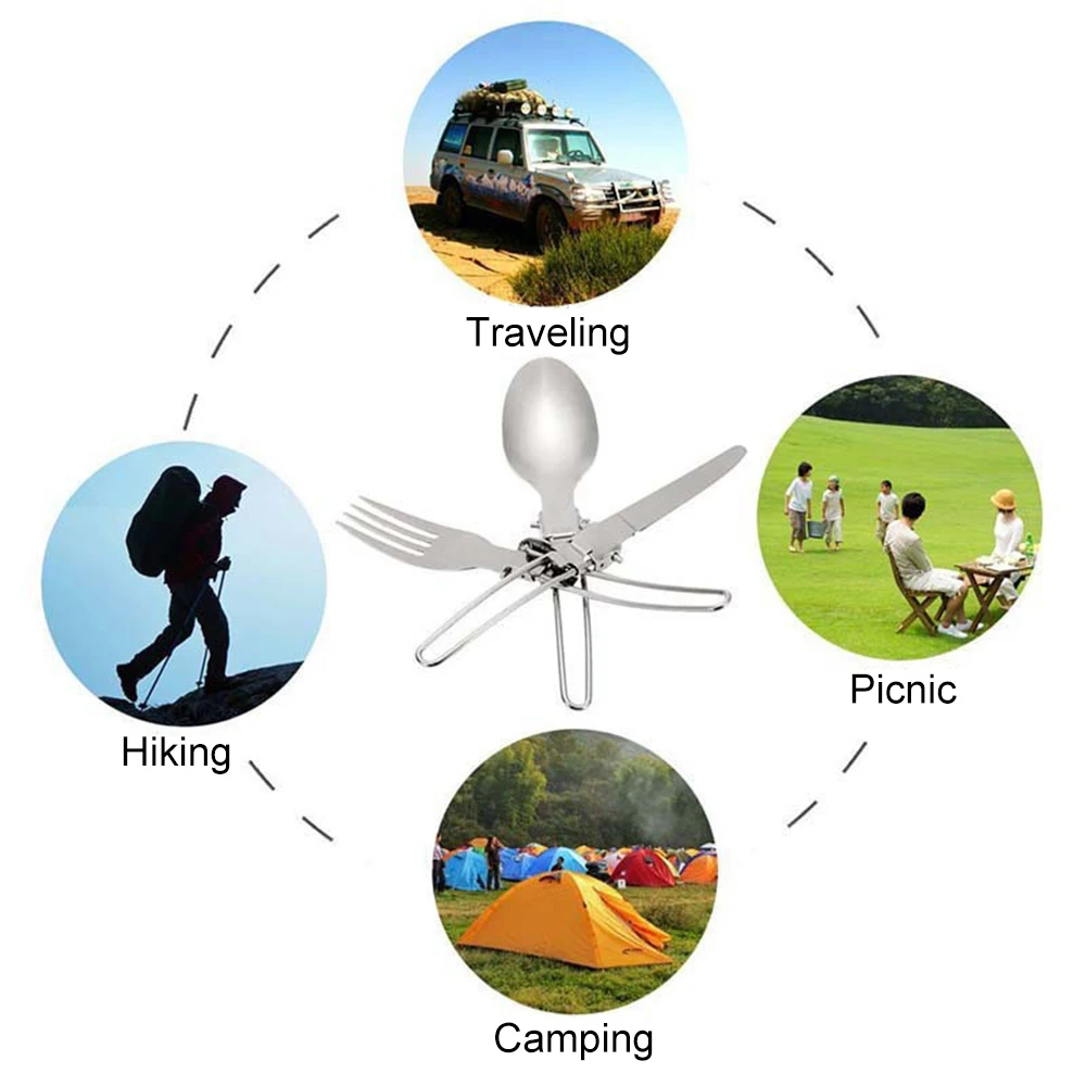 Folding Spoon Fork Knife Set - Portable 3 in 1 Folding Dinner Flatware Utensils , Stainless Steel Cutlery for Camping Picnic