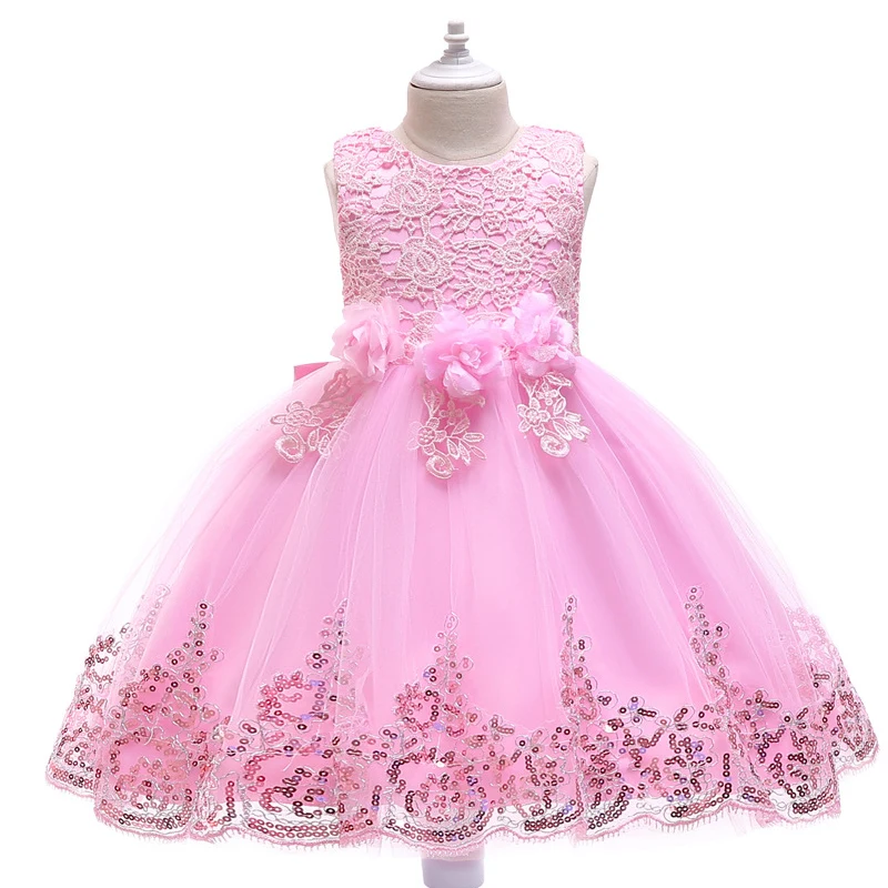 New Style  Wedding Princess Embroidery Bow Gown Flower Baby Girl Romper Dress Designs Party Wear