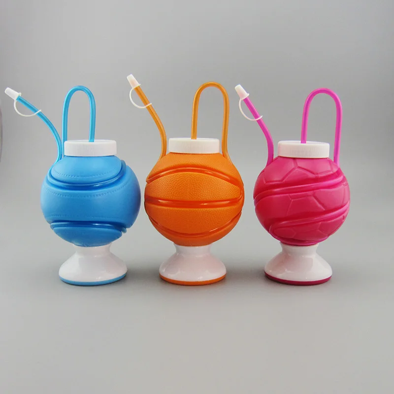 650ml Football / Tennis /Basketball Shaped Plastic Straw Cup water drink  bottle for promotion