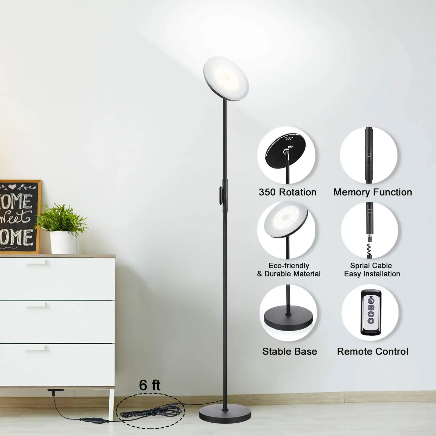 Hot Sale Modern Torchiere 3 Color Temperatures Super Bright Floor Lamps Tall Standing Pole Light with Remote control