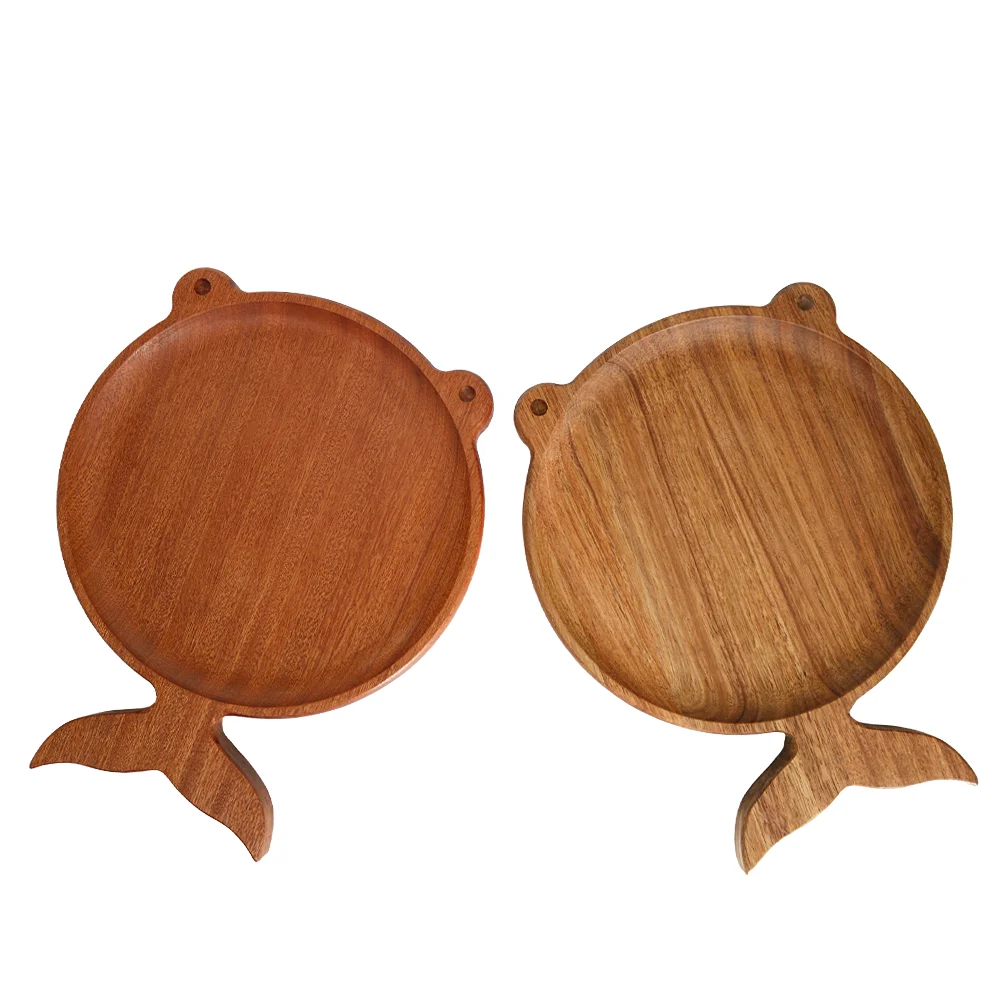 Online hot sell high quality Acacia cartoon FISH tray Feeding Wooden Divided Plate Baby Dishes Kids Plates BPA Free