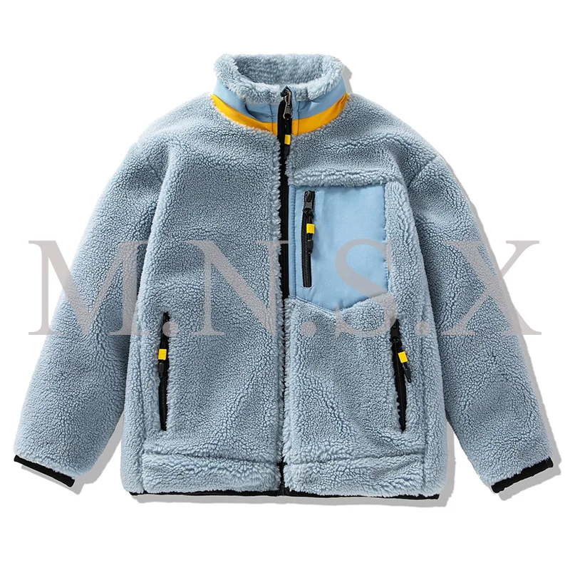 Custom Winter Zip up Jacket for Boy Kids Coat Full Zip Jacket Reversible Polar Fleece Patchwork Stand 100% Polyester ODM Solid