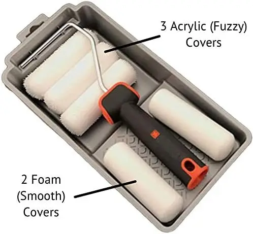 7-Piece Industrial & DIY Paint Tray Kit 4-Inch Grip Frame with Acrylic Polyester Foam Rollers for Polishing