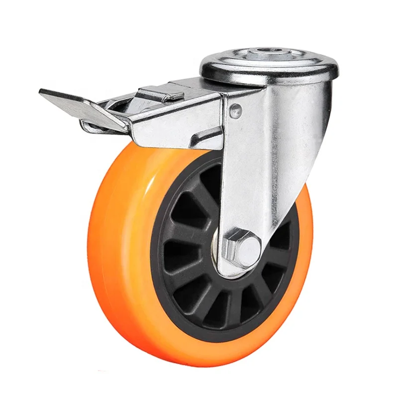 Bolt hole dual brake high quality PU materials 5/6/8 inch heavy duty wheel industrial caster