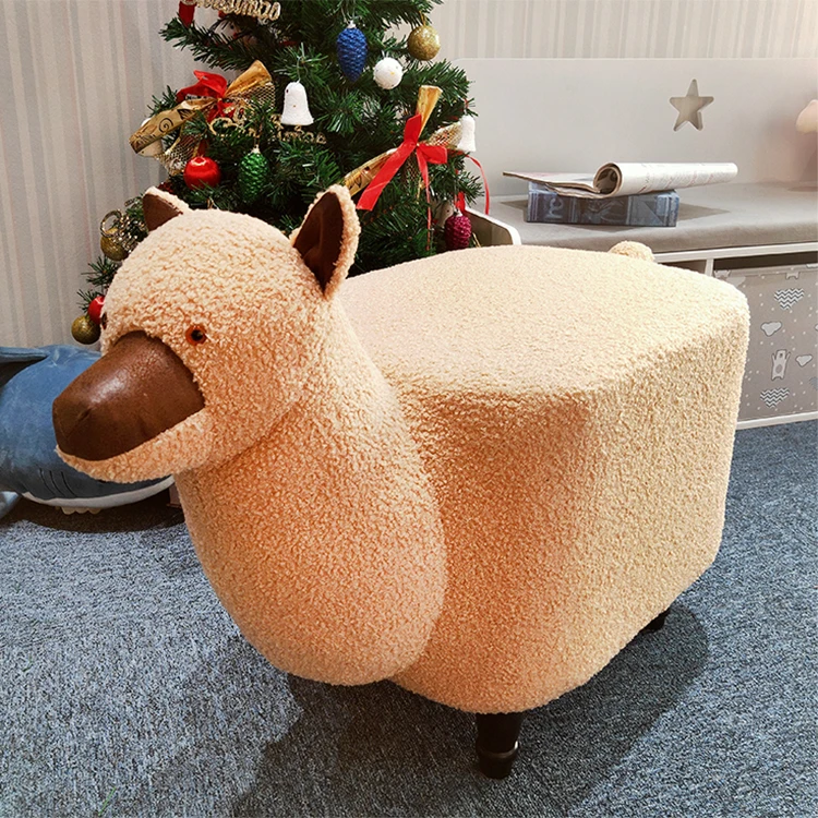RTS 2021wholesale ottoman Indoor lambs wool Kids Storage Child Stool Cute Animal Stool Ottoman