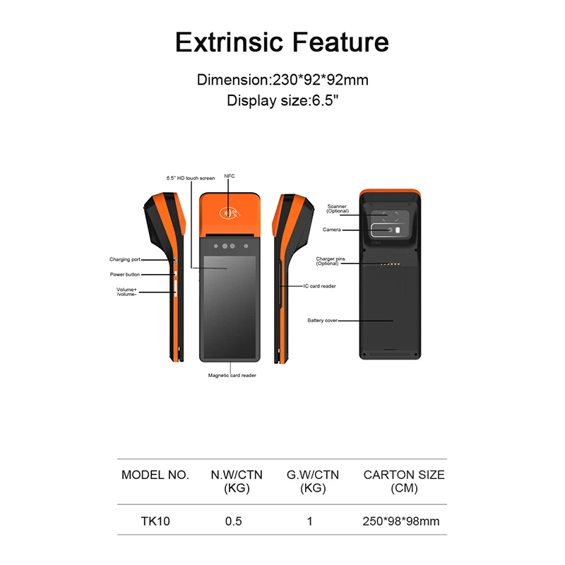 OEM Android 13 Billing POS Terminal ic payment Handheld Mobile Pos With Printer Card Reader