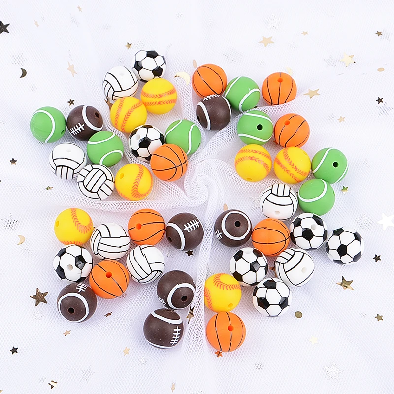 15 мм Силиконовые печати из бисера браслет спортивные BPA бесплатно ребенка при прорезывании зубов круглый шар DIY аксессуары США склад Прорезыватель для зубов бусины