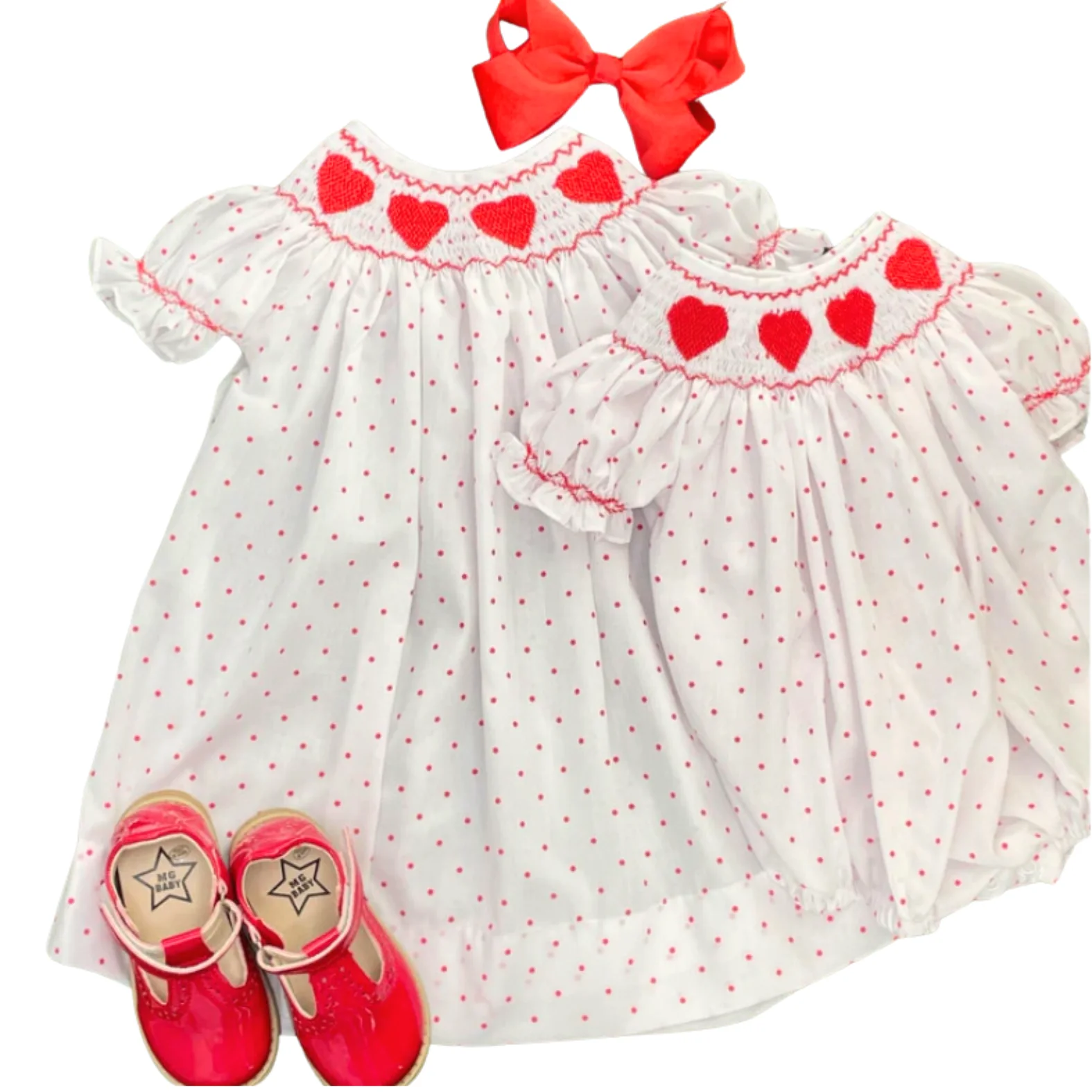 New Trend 2024 Valentine Girl Smocked Dress Children Clothing All Size 100% Cotton Custom Design Wholesale From Vietnam