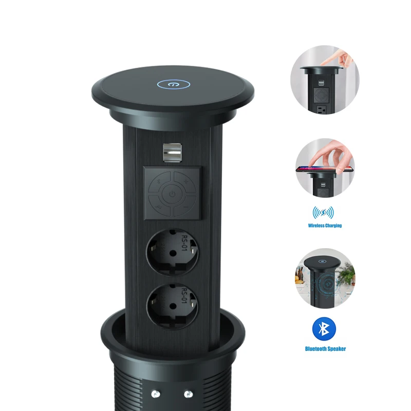 Universal  Standard 2 Outlet 2 USB Port Intelligent Motorised Pop up Power Socket with musicspeaker for Smart Home