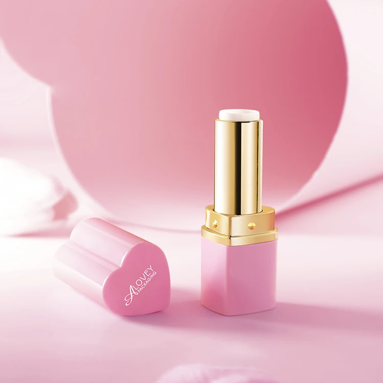 China wholesale shiny heart shape custom pink lipstick packaging