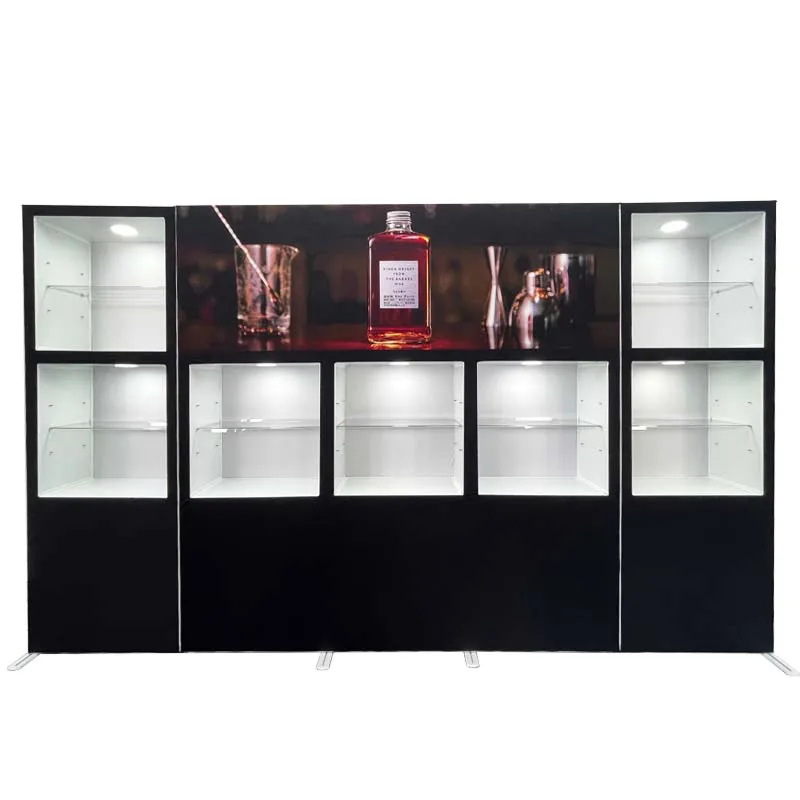 10ft 12.5ft tension fabric graphic quick assemble SEG exhibition trade show display with interior showcase display