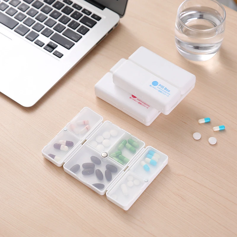 Daily Pill Organizer 7 Compartments Portable Travel Pill Case Mini Folding Design Pill Box For Vitamins Cod Liver Oil Supplement