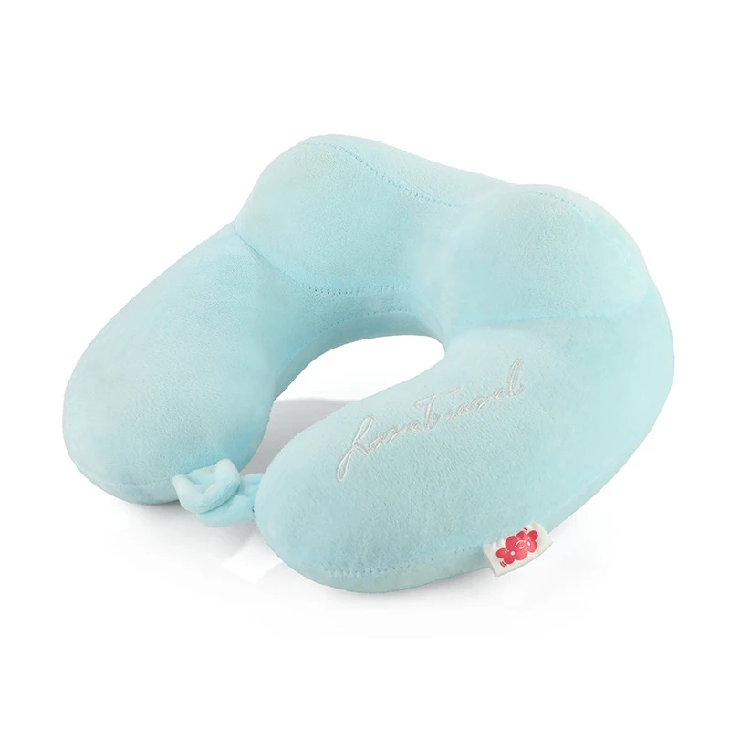 Custom Logo Travel Guard U-Shaped Inflatable Memory Foam Neck Pillow for Aircraft Car Adult Nap Student Use