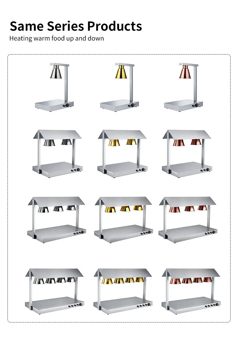 Stainless steel food warming lamp station Infrared food warming lamp Up and down bidirectional heating For buffet Four heads