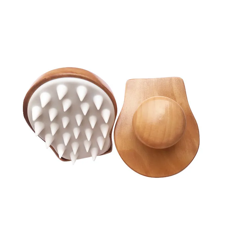 55g Natural Nylon Bristles Round Wooden Bamboo Massager Scrubber Wooden Shampoo Brush